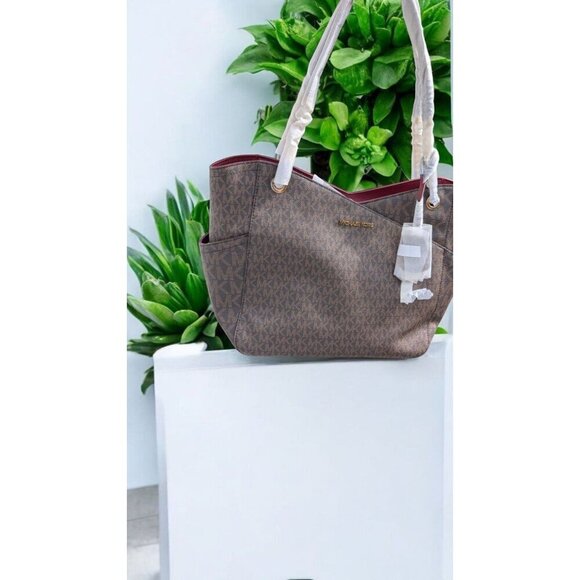MICHAEL KORS LARGE X CHAIN LOGO SHOULDER BAG DARK CHERRY COLOR (NWT) - Picture 1 of 8